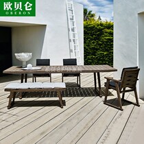 Outdoor Solid Wood Made Old Color Table And Chairs Patio Outdoor Embalming Wood Furniture Designer Prototype room high-end villa table and chairs