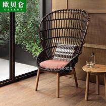 Outdoor Rattan High Back Chair Patio Creative Personality Casual Chair Garden Balcony Table and chairs Three sets of folk furniture