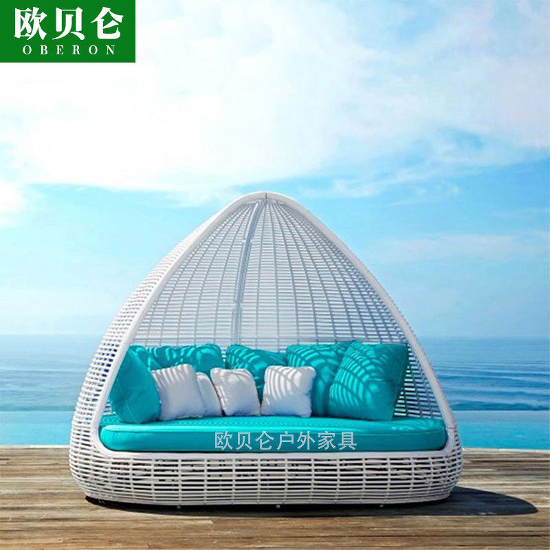 Outdoor rattan bed hotel swimming pool beach villa sofa round bed leisure garden hotel outdoor bird's nest