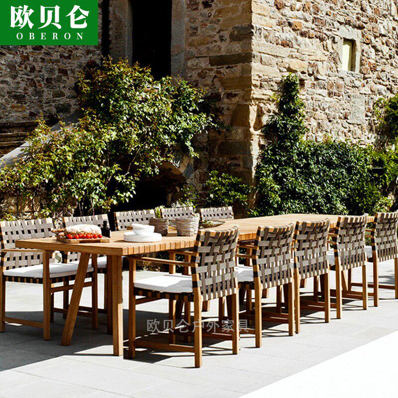 Outdoor anti-corrosive solid wood table and chairs patio garden Balcony Teak chairs outdoor waterproof sunscreen Rattan Furniture Combination