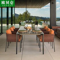 Outdoor table and table waterproof sunscreen outdoor patio garden rattan furniture designer decent board room open table and chairs combination
