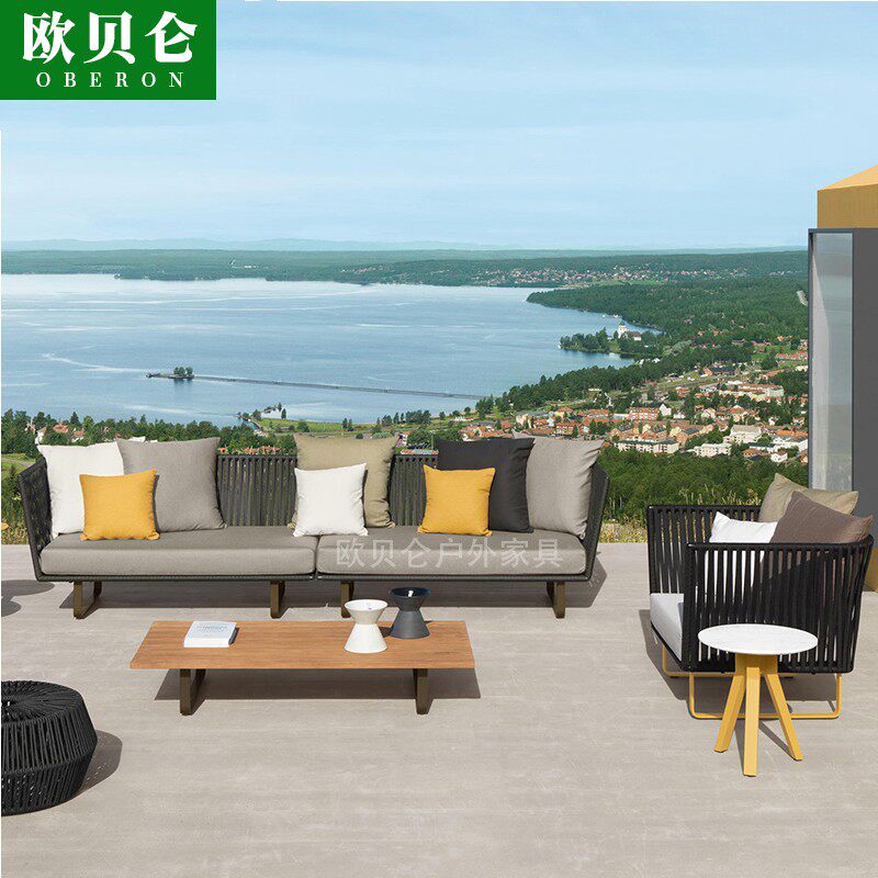 Outdoor rattan sofa waterproof and sun protection outdoor courtyard garden leisure rattan sofa designer model room furniture