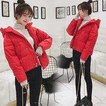 Red cotton-padded womens short Korean-style cotton-padded jacket winter coat loose student bread clothing small down cotton-padded clothing tide
