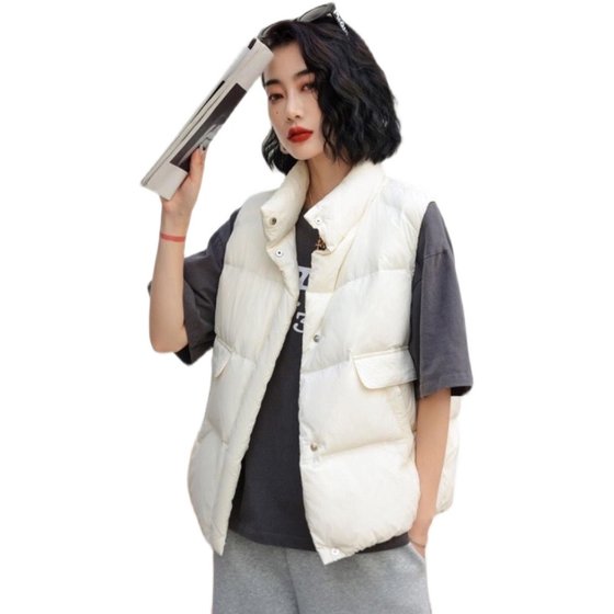 90 white duck down outer wear down vest for women 2023 new versatile solid color stand collar loose Korean style vest vest