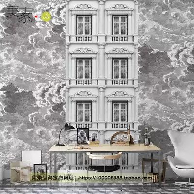 乌云壁纸灰色系墙纸北欧风格ins网红简欧窗户客厅走廊过道背景墙