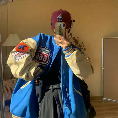 2021 retro Korean version of the design sense Tide brand hip hop baseball uniform thick woolen coat couple loose jacket women