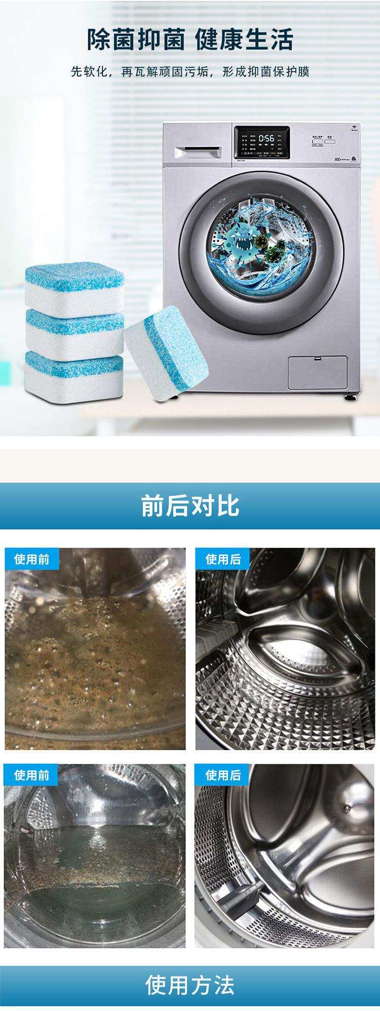 跨境出口12片装洗衣机槽清洗泡腾片全自动消毒杀菌清洁剂去污渍详情19