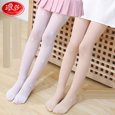 浪莎儿童丝袜连裤袜夏季薄款宝宝打底袜中大童袜子白色女童打底裤