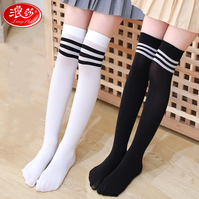 浪莎女童长筒袜夏季薄款超弹天鹅绒过膝高筒袜宝宝长袜儿童中筒袜