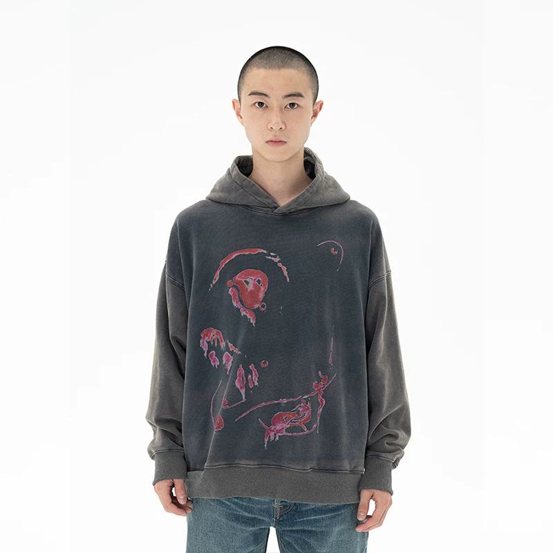Liocha 22aw Melt Array Hoodie Washing Printing Cotton Holding Hats Scirting sweater