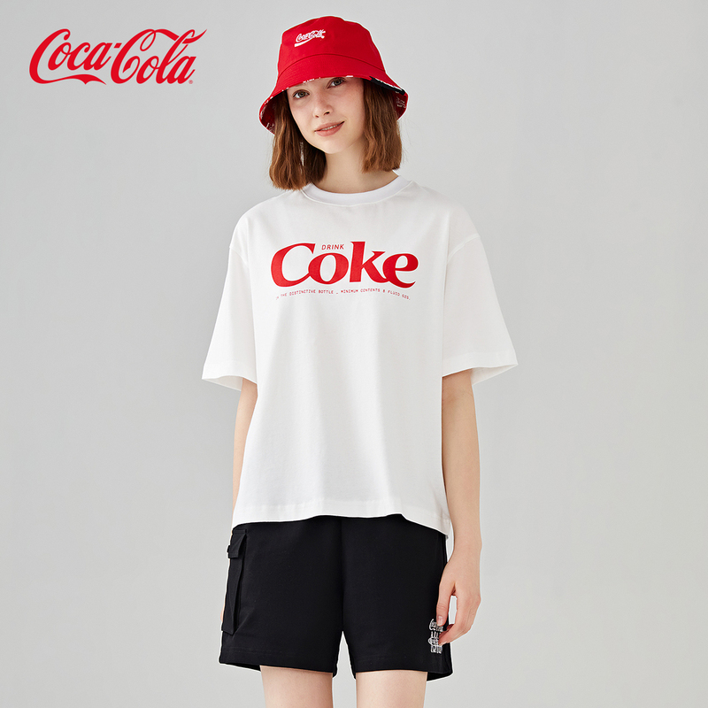 Coca-Cola/Coca-Cola Official Short-Sleeved White Simple Basic Printed Bottoming Shirt Loose Casual T-Shirt