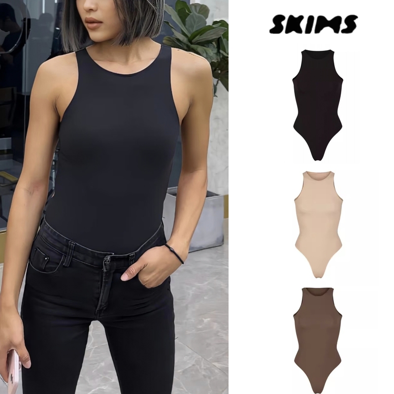 Skims Kim Kardashian Style Double-Layer Nude-Feel Tight-Fitting Bodysuit for Women, Slim-Fitting Sleeveless Tank Top Skims Kim Kardashian Style Double-Layer Nude-Feel Tight-Fitting Bodysuit for Women, Slim-Fitting Sleeveless Tank Top