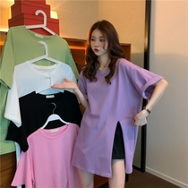 Hanmi Xi clothing store short-sleeved T-shirt womens 2021 summer Korean edition round neck loose lazy wind ins tide in long section