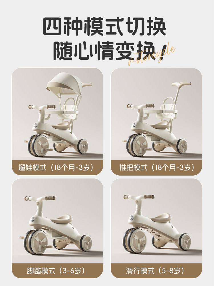 Children's Tricycle Bicycle for 1-3-6 Year Old Babies, Multifunctional Sliding Bicycle Toy, Baby Stroller Pusher