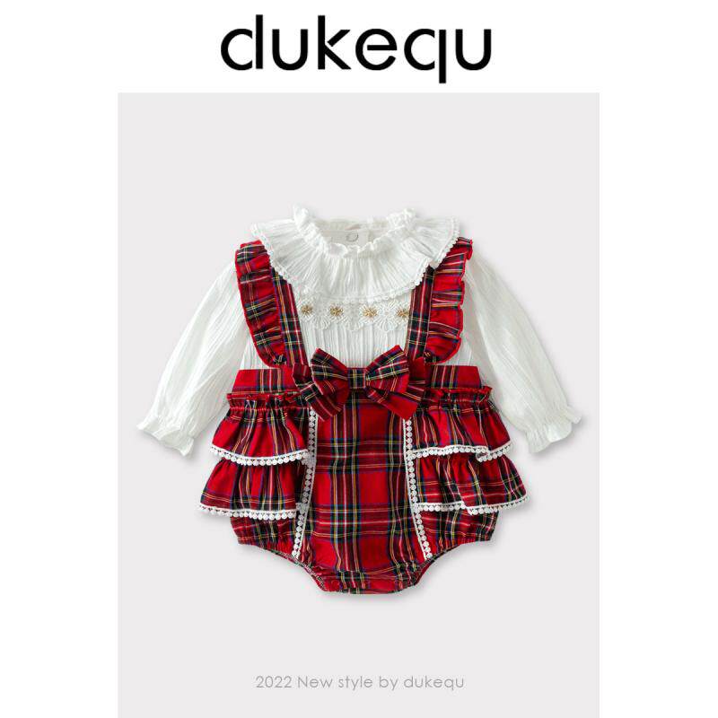 Duke fun baby clothes spring dress female baby bag fart clothing full moon hundred days foreign style strap fake two pieces princess romper