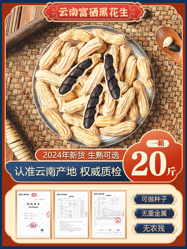2025 New Crop Yunnan Black Peanuts with Shells, Raw and Cooked Black-Skinned Peanuts, Crispy and Sweet, Grown