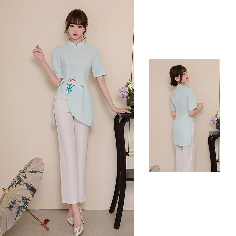 New Foot Bath Technician Work Clothes for Women, Foot Massage Shop, Health Center, Foot Bath Set, Chinese Elegant Printed Fashion Set New Foot Bath Technician Work Clothes for Women, Foot Massage Shop, Health Center, Foot Bath Set, Chinese Elegant Printed Fashion Set