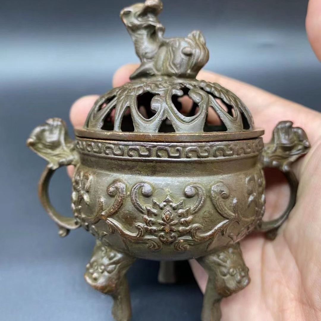 蓬90）時代金工 古銅 香炉 小槌 鼠