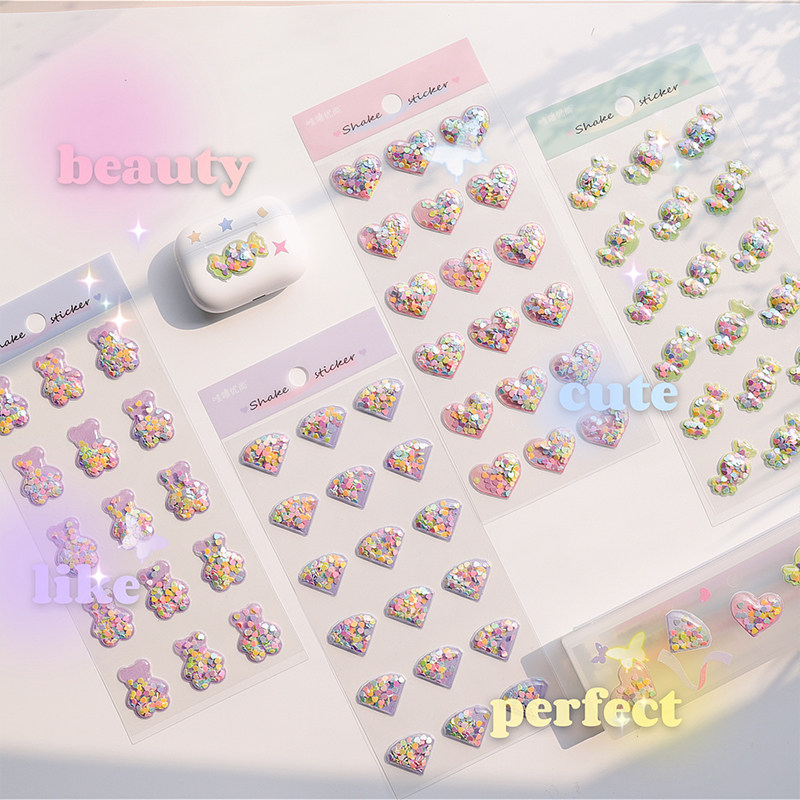 Cute shake sticker hand account sticker three-dimensional DIY quicksand girl heart creative decoration small pattern hand account sticker sticker