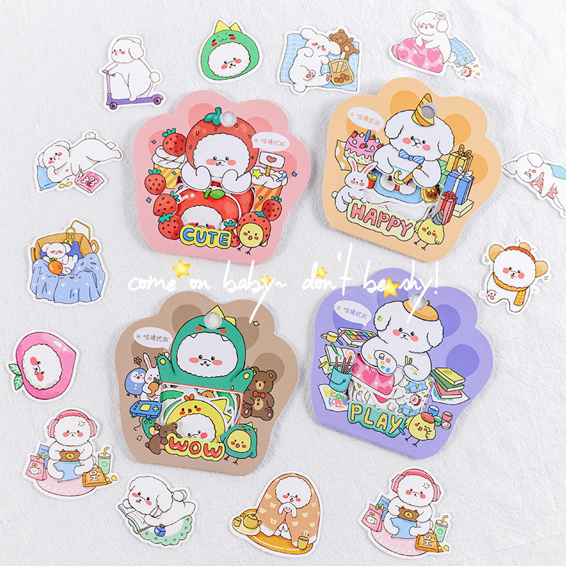 Cute Darling Cat Dog Cartoon Hand Ledger Painting Ins Wind Reward Stickers Pet Sticky Painting Cute Little Pattern Sticker Teenage Girl