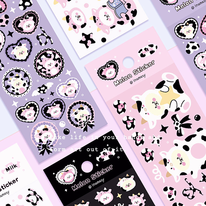 Katunins Cute Dairy Cow Hands Account South Korea Sticker Decoration Small Pattern Teenage Girl Hearts Water Glasses Mobile Phone Handbill Stickler