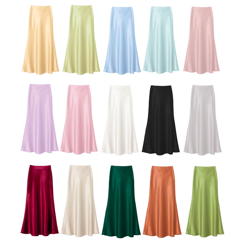 Spring and Summer High-Waisted Slimming Mid-Length Satin New Chinese Style Silky Skirt That Covers the Hips and Has a Draping Fishtail Skirt