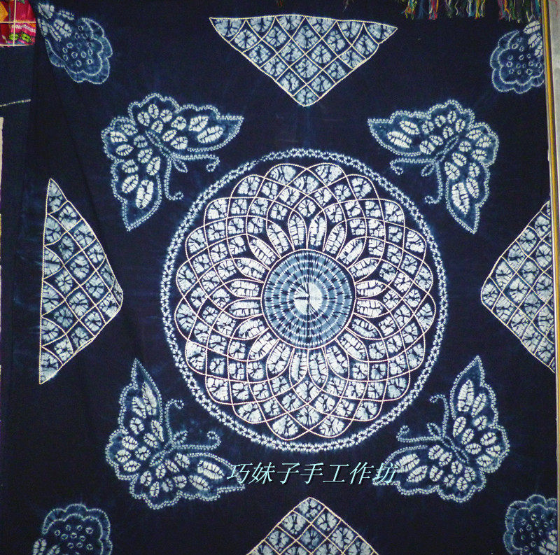 Yunnan ethnic Bai nationality characteristic handmade tie-dye cloth coffee table cloth tea room bar tablecloth batik painting tie-dye bed sheet