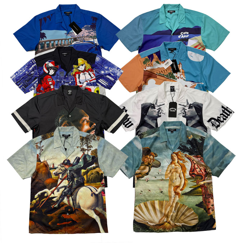 Immortal Foreign Trade Cuban Collar Vintage Character Hiphop Print Street Summer Short Sleeve American Floral Shirt for Men and Women