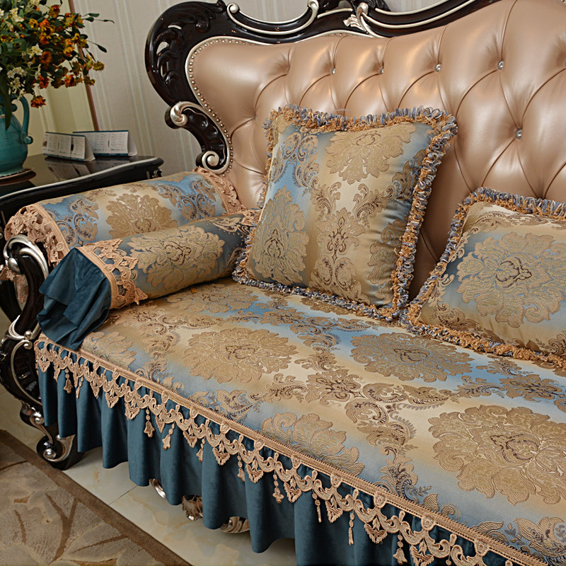 High-end European sofa pad luxury anti-slip mat leather sofa set combined with Guanji customized four seasons