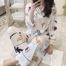 Korean pajamas female spring and autumn thin long sleeve cotton cartoon cute autumn and winter home clothes two-piece suit can be worn outside