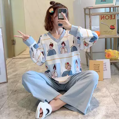 Pajamas female spring autumn fresh cute cotton long sleeve two-piece set 2021 New Net Red Winter Home suit