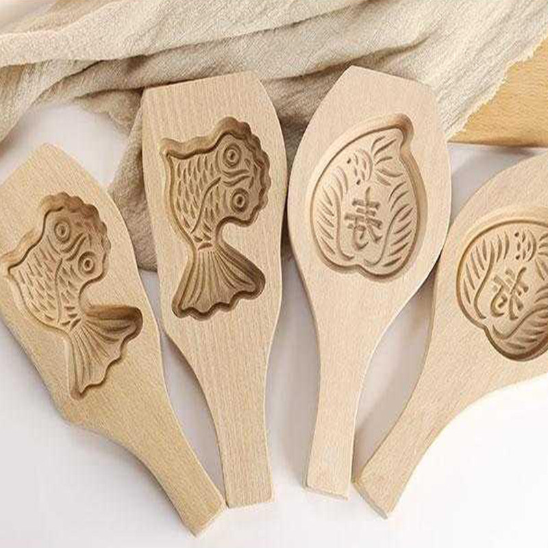 Household wooden card flower mold steamed pattern steamed bread happy cake handmade peach wood mold fish-shaped pasta baking mold