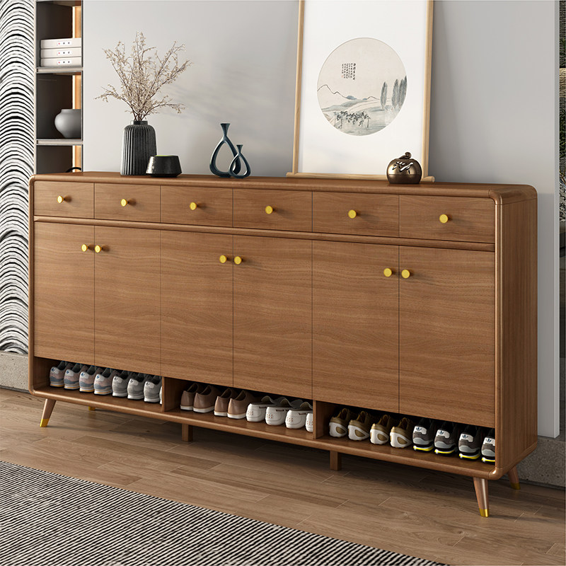 Pure solid wood into the door shoe cabinet entrance cabinet home Nordic large-capacity partition cabinet walnut multi-layer storage cabinet