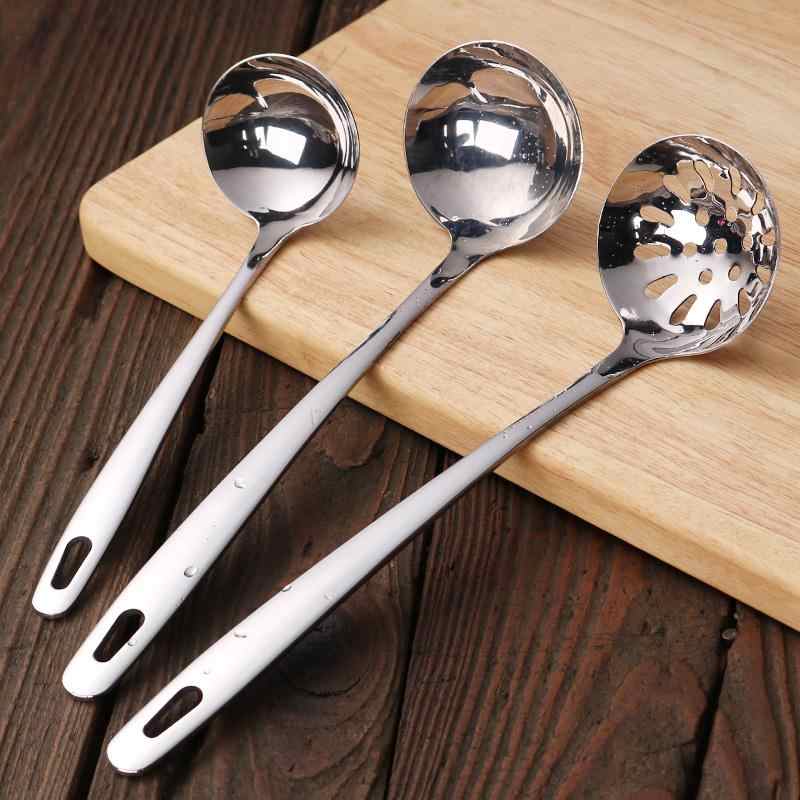 304ステンレス鋼スプーン家庭用ロングハンドル鍋スプーン抗火傷スープスプーンザルセット大型モデル1厚く長く