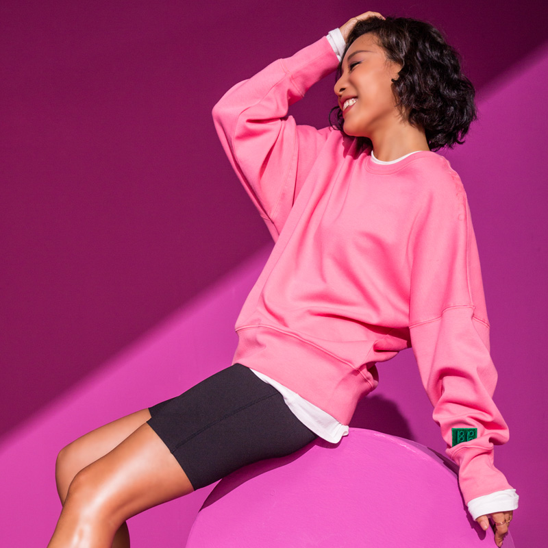 FIZZCOCO pink sweatpants thick cotton T women's autumn and winter 2021 new loose Korean version design sense niche jacket trend