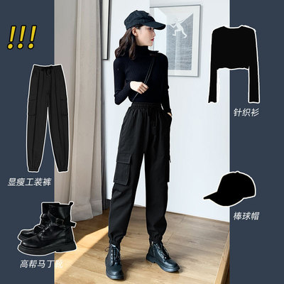 春秋夏工装裤女裤子显瘦高腰运动薄款