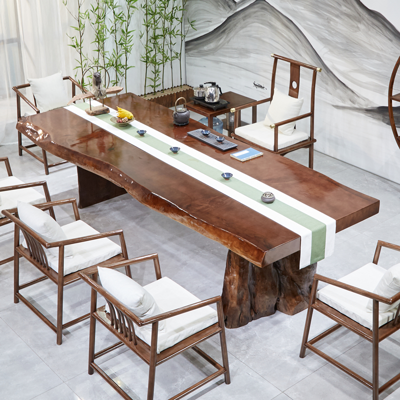 High-end new Chinese-style solid wood tea table and chair combination log kung fu tea table tea table simple modern living room large plate tea