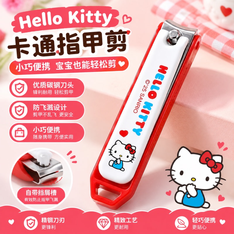 Hello Kitty Nail Clippers, Anti-Splash, Single Large Flat Mouth, Household Use with File, Cartoon Ear Pick for Girls Hello Kitty Nail Clippers, Anti-Splash, Single Large Flat Mouth, Household Use with File, Cartoon Ear Pick for Girls