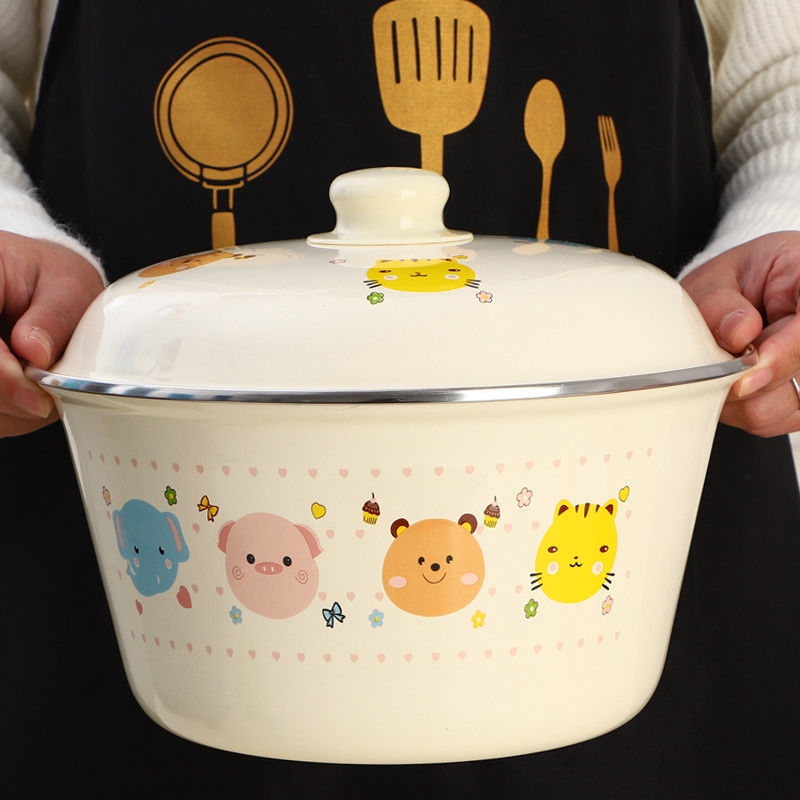Enamel Basin with lid Home Old-fashioned Porcelain Basin home Kitchen Thickened Oil Basin Outlet Retro Container Pig Oil Basin