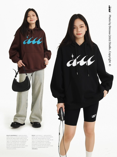 Классический женский свитшот с капюшоном Dessuu с принтом логотипа, весна 2025, новый базовый универсальный свободный тяжелый топ