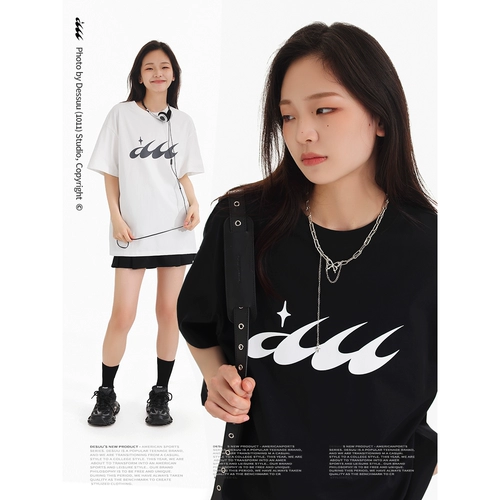 DESSUU Антибактериальная футболка с коротким рукавом для влюбленных, 260 грамм, оверсайз