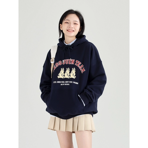 DESSUU Демисезонная ретро утепленная толстовка, кролик, балахон, свободный крой, год кролика