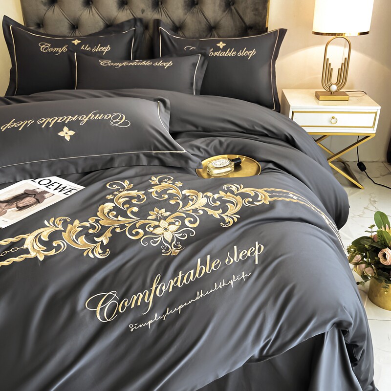 80 cotton embroidery four-piece set 100 cotton spring and autumn summer bed quilt cover sheet bedding style naked sleeping bedding 4