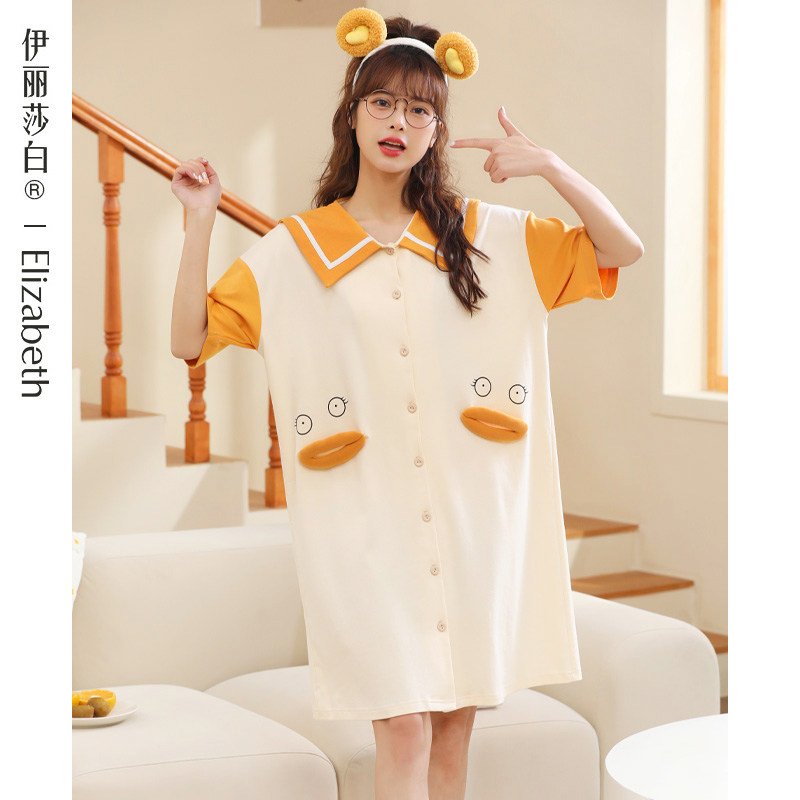 2022 New Summer Sleeping Dress Lady Pure Cotton Short Sleeves Slim CUTE PRINCESS WIND SLEEPWEAR SPRING AND SUMMER DRESSES