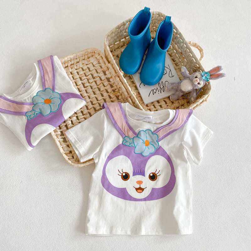 Ultra Soft Cotton Summer New Girl Foreign Palate Cartoon Printed Short Sleeve T-shirt Loose Baby Rabbit Ears Blouse