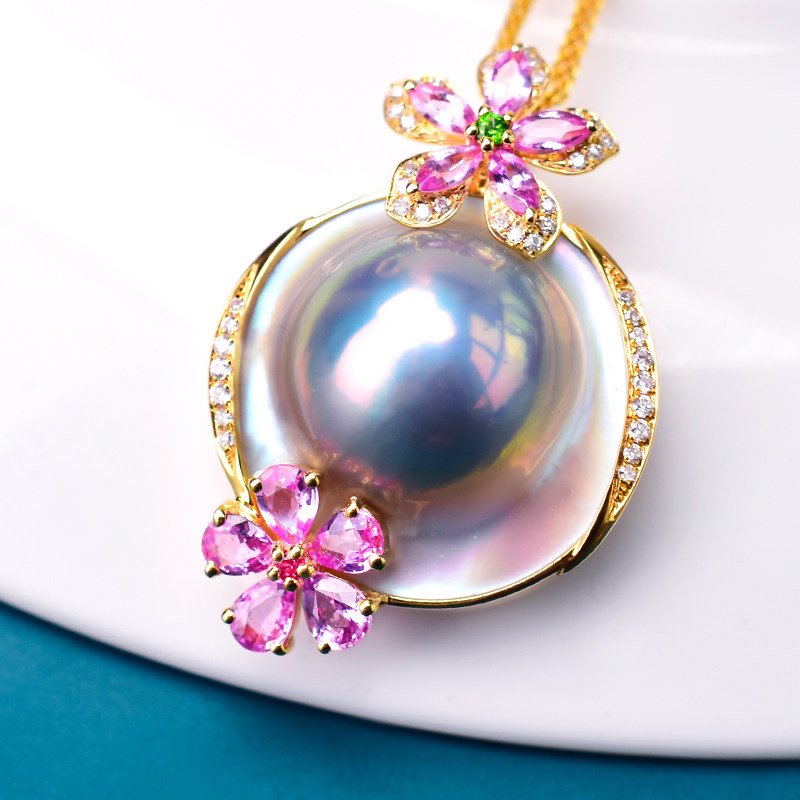 Orchid Jin Jewelry Custom Aurora Mabei Pearl Pendant Female Gray Blue 18K Ring Japanese Seawater Pearl