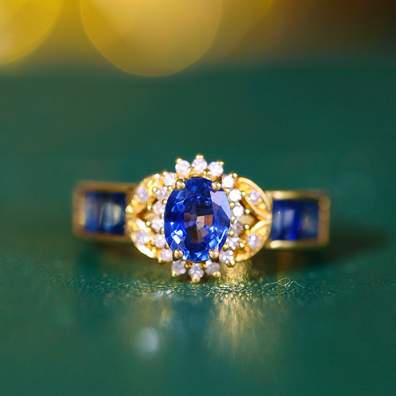 Orchid Jin jewelry high-definition Sri Lankan sapphire ring female royal blue 18K gold colored gemstone