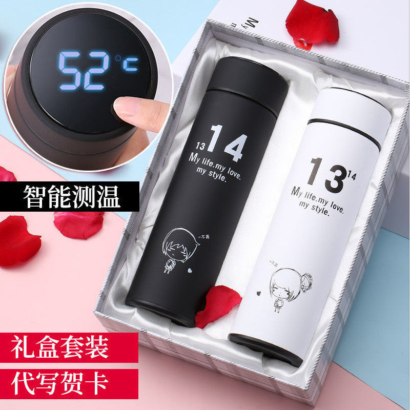 Couple thermos cup male and female creative trend small fresh custom engraving gift box couple style water cup pair
