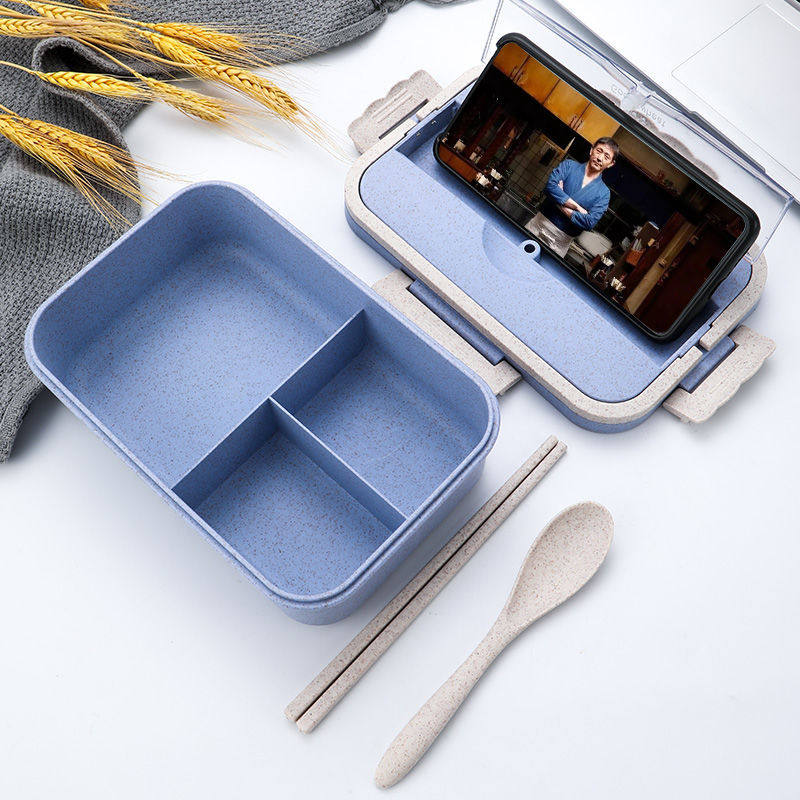 Wheat straw simple lunch box Chinese compartment portable microwave oven heating student office worker lunch box set