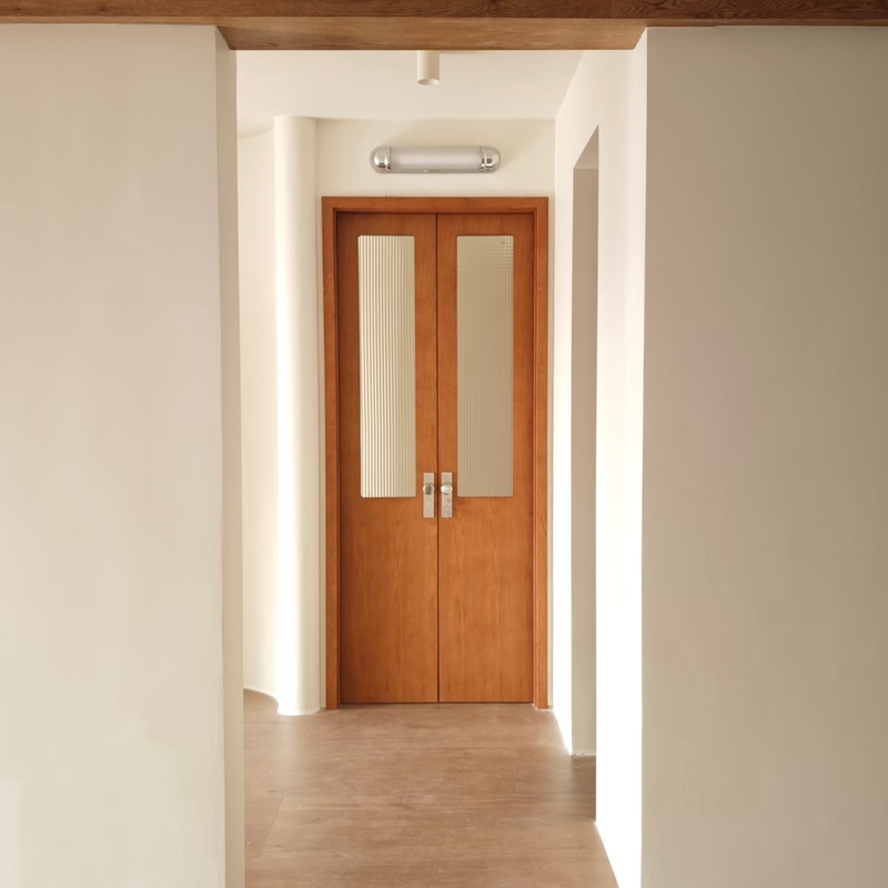 Natural Wood Color Ocean-Style Extremely Narrow Double-Door Bedroom Door, Kitchen and Bathroom Glass Mid-Century Style Wooden Door, Room Lacquered Door Natural Wood Color Ocean-Style Extremely Narrow Double-Door Bedroom Door, Kitchen and Bathroom Glass Mid-Century Style Wooden Door, Room Lacquered Door